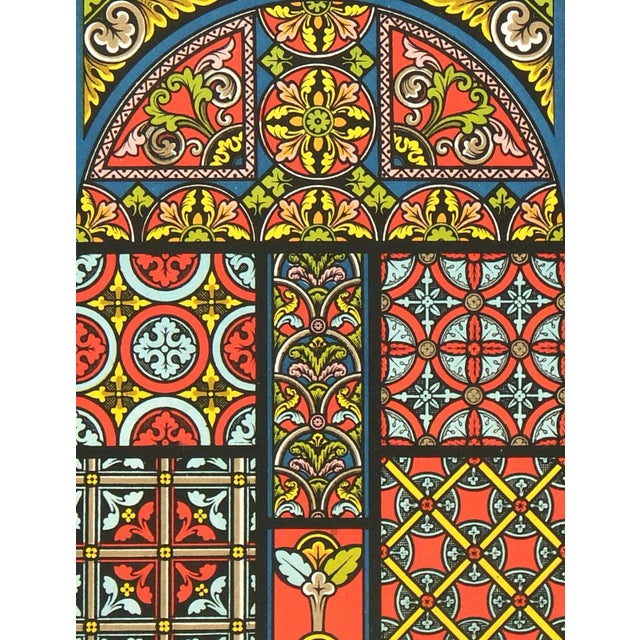 Intricate color lithograph depicting the interlocking floral and geometric designs of the Middle Ages circa 1890....