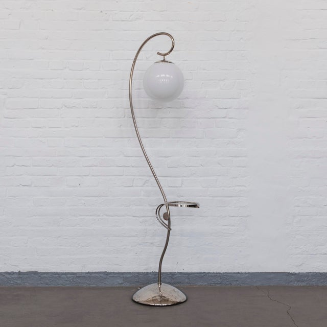 Modernist Streamline Floor Lamp in Chrome and Opal Glass, 1930s For Sale - Image 10 of 10