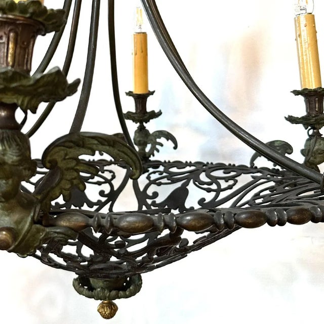 Bronze Large French Renaissance Revival Cast Bronze Six-Light Chandelier For Sale - Image 8 of 15
