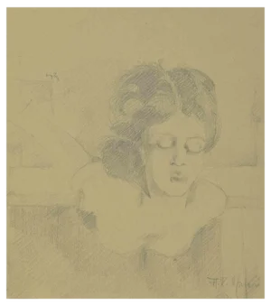 Augusto Monari, Portrait, Drawing in Pencil, Early 20th Century