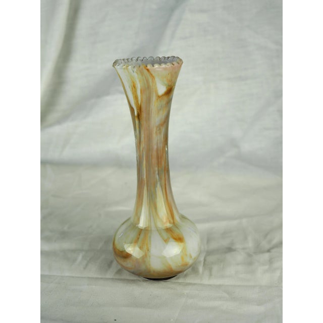 Late 19th Century 19th French Clichy Blown Glass Vase With Serrated Neck, Marbled White With Gold Inclusions For Sale - Image 5 of 11