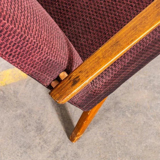 Armchairs with Geometric Aubergine Jacquard Sprung Seat by Jaroslav Šmídek, 1950s For Sale - Image 4 of 10
