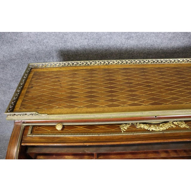 Louis XVI 19th C. Bronze Mounted Figural Marqetry Inlaid Roll Top Desk For Sale - Image 13 of 17