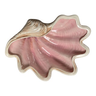 Vintage Light Pink and Beige Scalloped Clam Shell Bowl For Sale