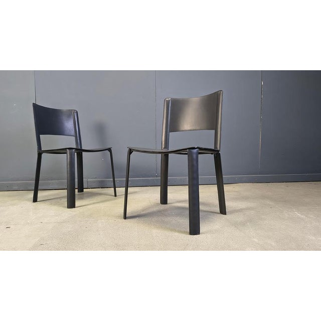 1980s Vintage Black Leather Dining Chairs, Italy, 1980s, Set of 4 For Sale - Image 5 of 17