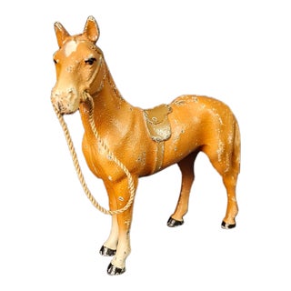 Antique Hubley Cast Iron Standing Horse Figurine, Saddle & Reins, Original Paint C. 1920s For Sale