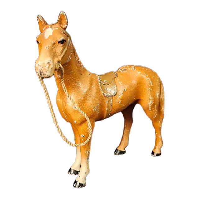 Antique Hubley Cast Iron Standing Horse Figurine, Saddle & Reins, Original Paint C. 1920s For Sale