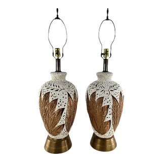 1950's Mid Century Modern Lamps With Leaf Decor - a Pair For Sale