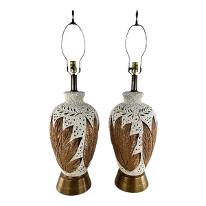 1950's Mid Century Modern Lamps With Leaf Decor - a Pair