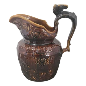 Vintage English Brown Figural Pub-Scene Horse Handle Glazed Pottery "Arthur Wood" Pitcher