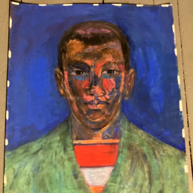 Abstract 1970’s E.J.Hartmann Large Abstract Male Portrait Painting Signed For Sale - Image 3 of 5