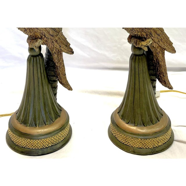 20th Century Palm Beach Chic Parrot and Palm Tree Lamps- A Pair For Sale - Image 14 of 18