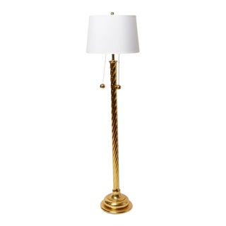 Vintage 1970s Hollywood Regency Twisted Brass Floor Lamp For Sale