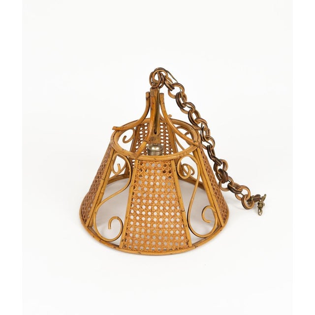 Mid-Century French Riviera Pendant in Rattan and Wicker, Italy, 1960s For Sale - Image 11 of 15