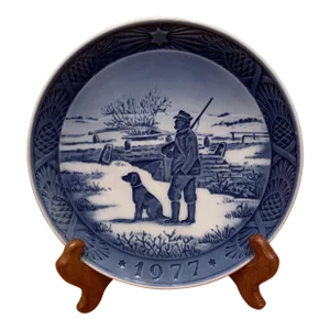Vintage Royal Copenhagen Christmas Plate 1977 Immervad Bridge Blue and White Decorative Plate
