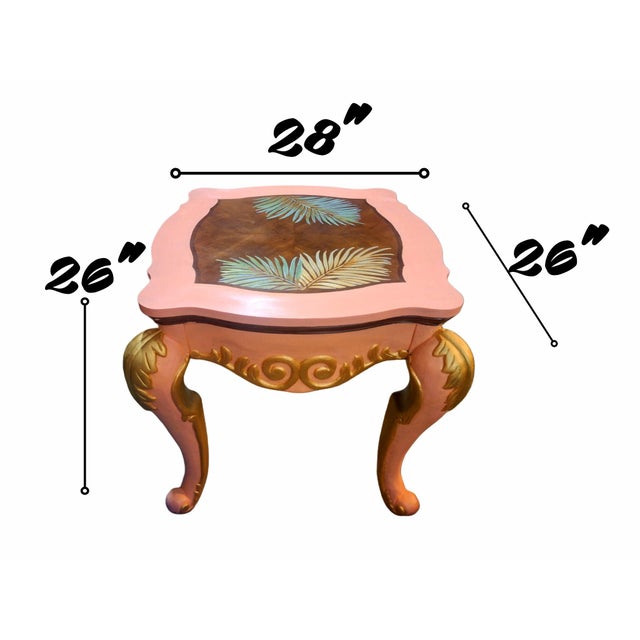 Pink Palm Beach Regency Side Table – Pink & Gold Hollywood Regency Accent Table – Hand Painted Tropical Palm Design – Vintage Glam For Sale - Image 8 of 10