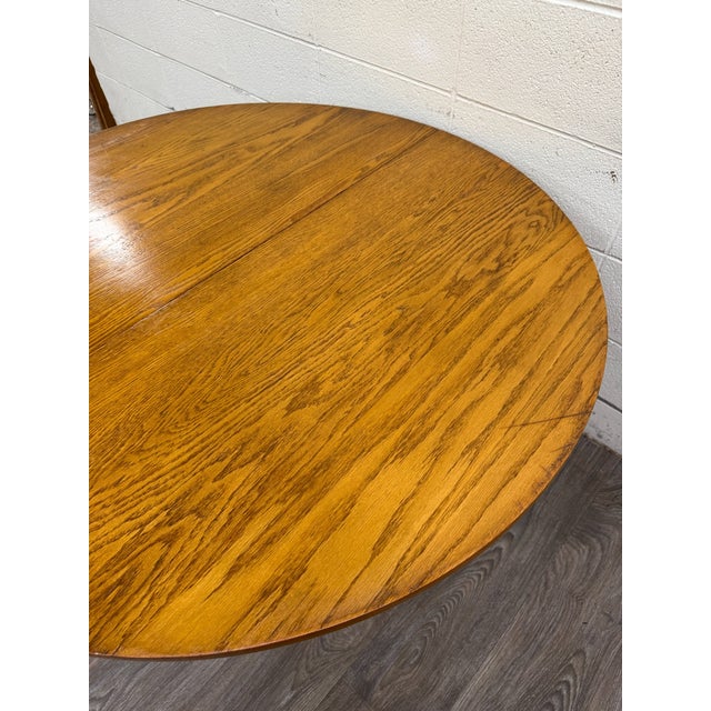Vintage Solid Oak Round Pedestal Dining Table For Sale - Image 9 of 11