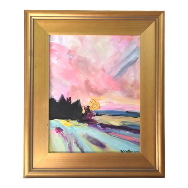 Pastel Impressionist Landscape Painting Including the Antiqued Gold Wood Frame For Sale