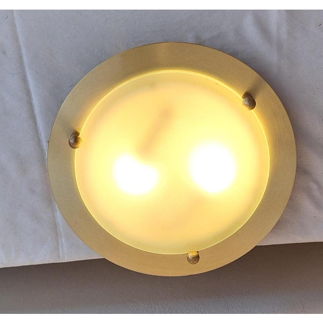 Goldenrod Flat Vintage Ceiling Lamp with Brass Mount and Frosted Glass Shade by Belmonte, 2000s For Sale - Image 8 of 8
