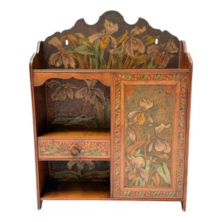 Aesthetic Movement Wall Cabinet with Hand-Painted Floral in Walnut, 1890s For Sale