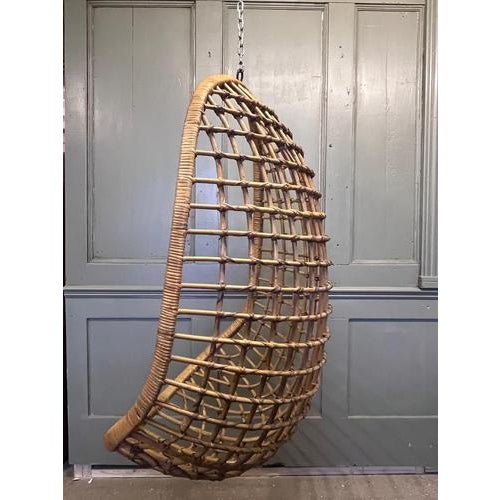 Brown Mid-Century Hanging Bamboo and Rattan Egg Chair For Sale - Image 8 of 9
