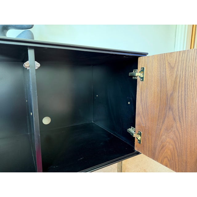 Mid-Century Modern Organic Modernism Brutalist Brass and Dark Oak Media Console For Sale - Image 3 of 3