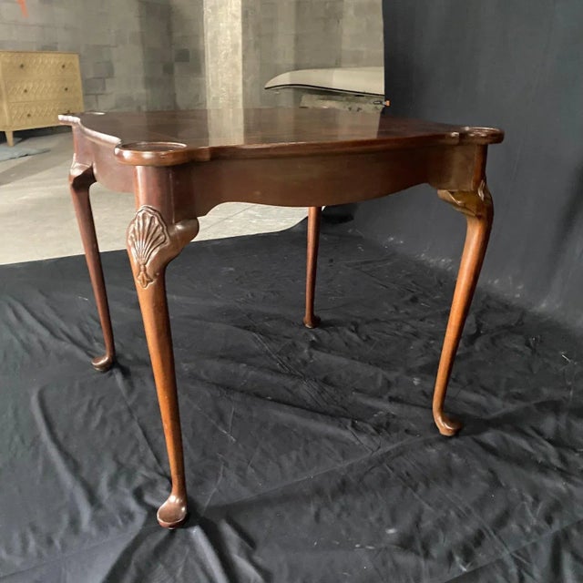 Wood Vintage British Queen Anne Style Carved Mahogany Game Table For Sale - Image 7 of 11