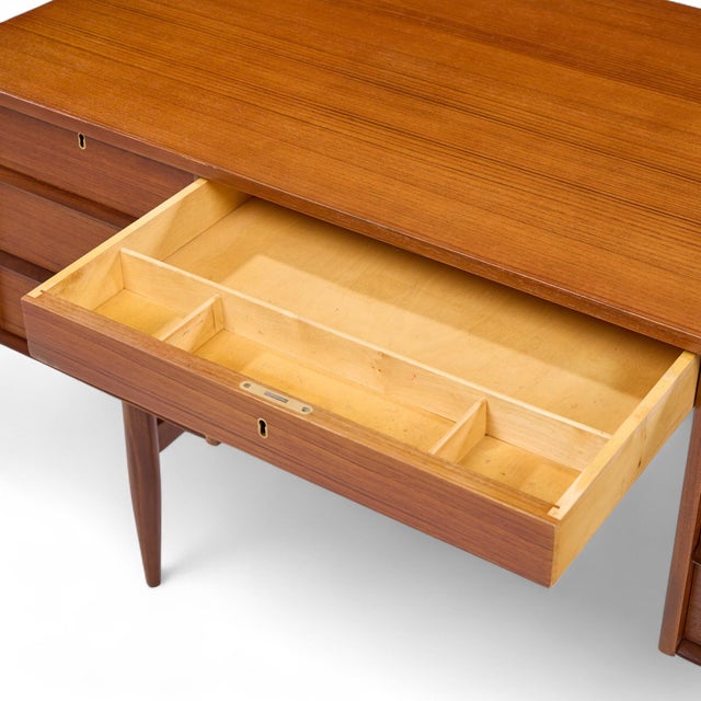 Brown Maurice Villency Style Mid Century Teak Desk With Bookcase Front For Sale - Image 8 of 10