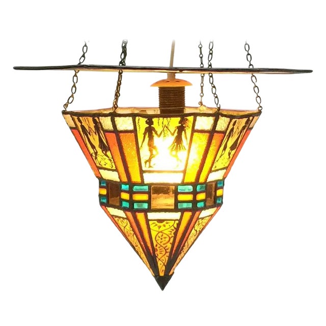 Art Deco Stained Glass Ceiling Lamp For Sale