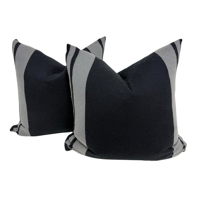 Eastern Accents Black + Stripe Strip Pillows, Pair For Sale