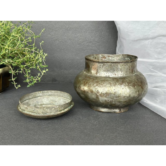 Gray Primitive Antique Metal Container With Lid For Sale - Image 8 of 13