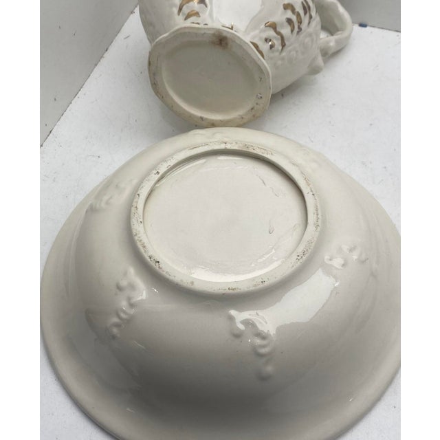Vintage Victorian Style Ceramic Pitcher & Wash Basin Set – Courting Couple Motif, Gold Gilt For Sale - Image 11 of 11