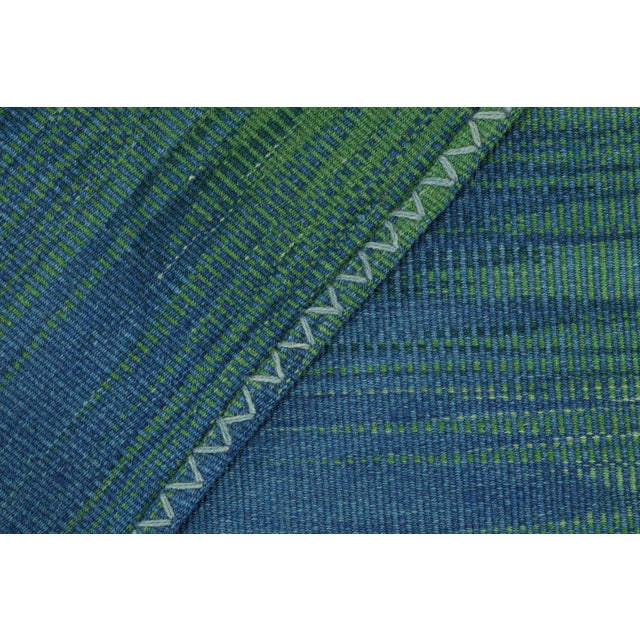 Textile Rug & Kilim’s Contemporary Kilim in Blue and Green Stripes and Geometric Pattern For Sale - Image 7 of 7
