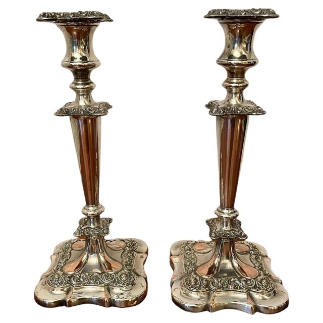 Large Victorian Sheffield Plated Ornate Candlesticks, Set of 2 For Sale