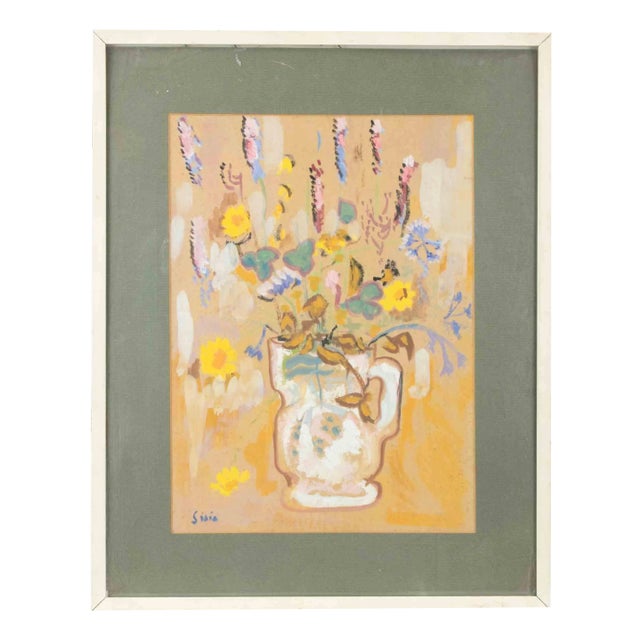 Sirio Pellegrini, Vase of Flowers, Oil on Board, 1960s For Sale