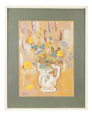 Sirio Pellegrini, Vase of Flowers, Oil on Board, 1960s