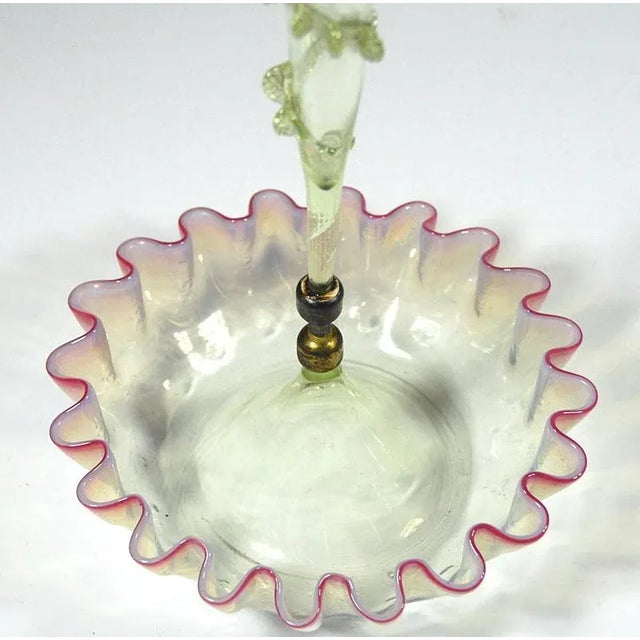 Antique English Victorian Pink Vaseline Glass Epergne For Sale - Image 6 of 10