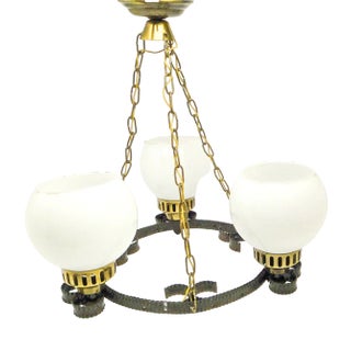 Glass and Steel Ceiling Light, Poland, 1970s For Sale