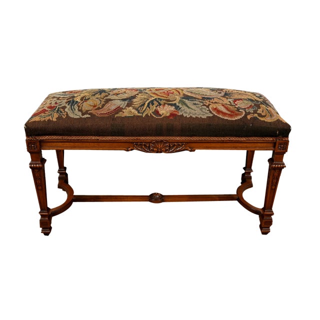 Long Rectangular Walnut Bench, 1910s For Sale