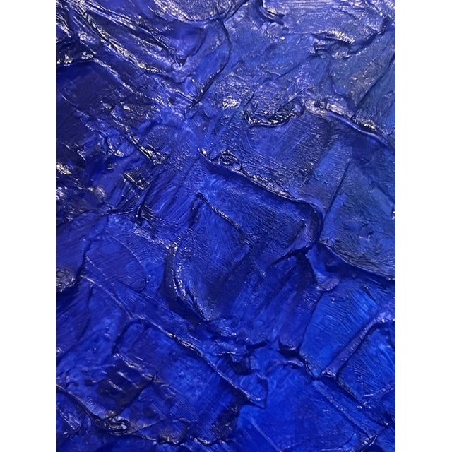 Contemporary Modern Abstract Heavily Textured Acrylic Painting on Stretched Canvas, “Rocky Blue,” Signed, Dated For Sale - Image 3 of 7