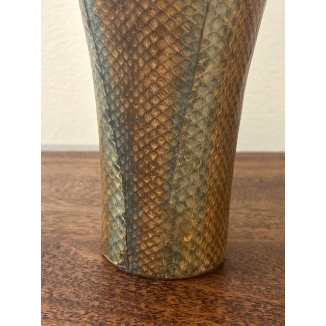 Vintage Coastal Snakeskin Wrapped Vase With Steel Rim, Postmodern For Sale In Miami - Image 6 of 6
