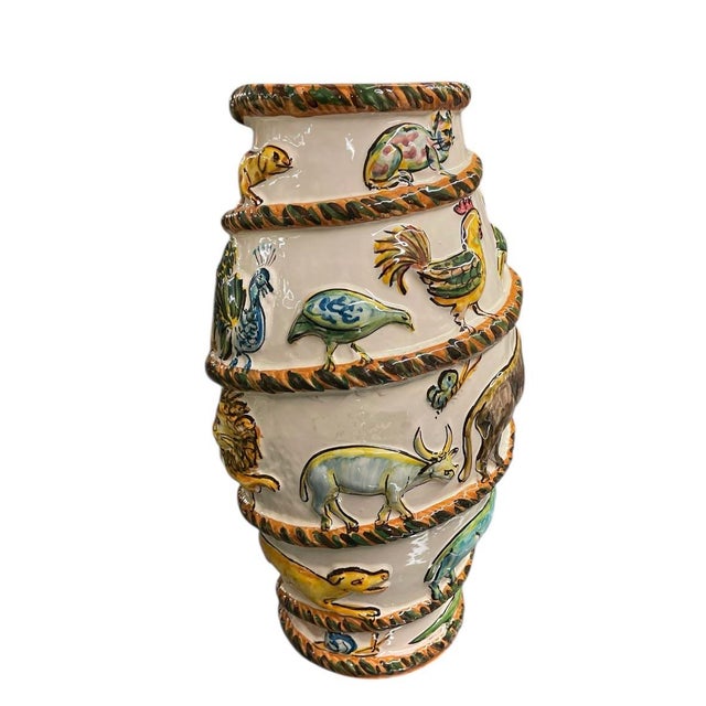 Vintage Italian Style Majolica Relief Animal Spiral Vase For Sale In West Palm - Image 6 of 10