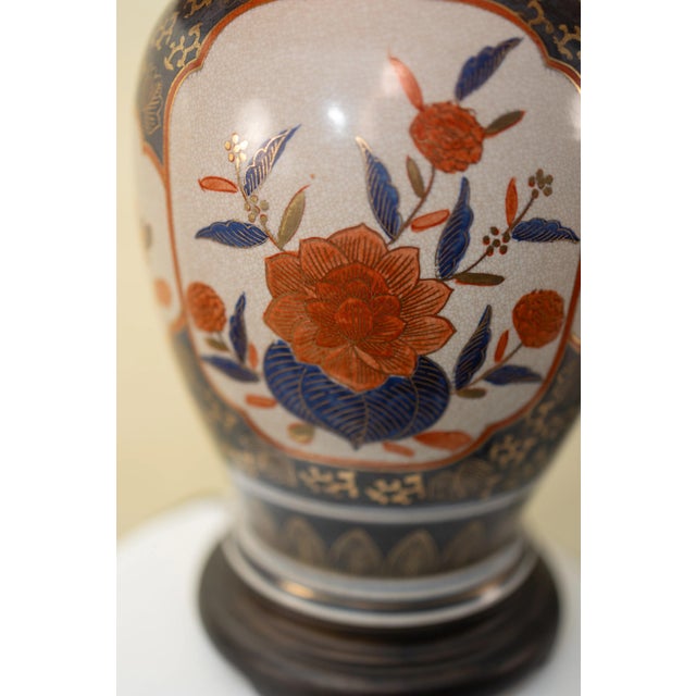 Vintage Italian Lamp Vintage Imari-Style Porcelain Lamp — Navy, Rust & Gold Floral For Sale - Image 4 of 6