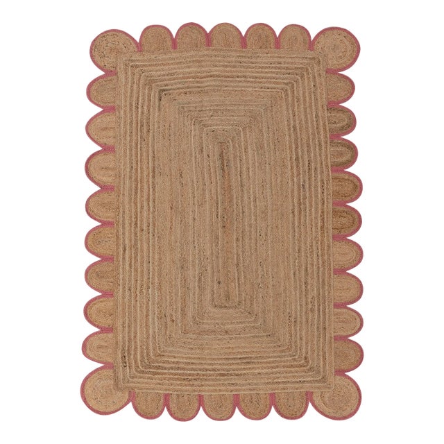 Pink Scallop Edge Trim Jute Rug 10x14 Ft. For Sale