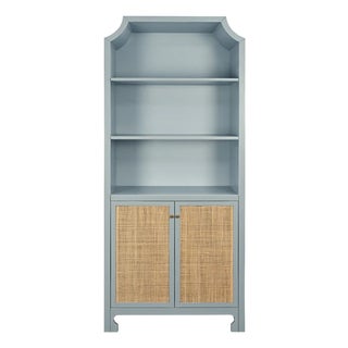 Matthew Izzo Home Claudia Light Blue and Caned Door Etagere For Sale