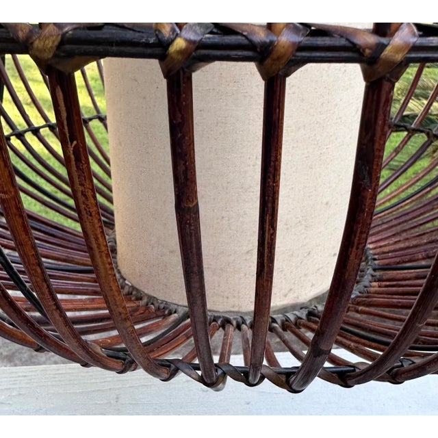 Wood Franco Albini Rattan Cage Pendant Chandelier With Interior Shade For Sale - Image 7 of 12