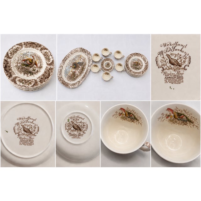 Mid 20th Century Vintage Johnson Brothers Woodland Wild Turkeys Windsor Ware Dinnerware Set, 20 Pieces, England For Sale - Image 5 of 6
