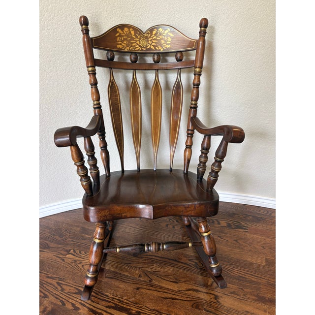 1970 Virginia House Gold Stenciled Colonial Rocking Chair For Sale - Image 10 of 12