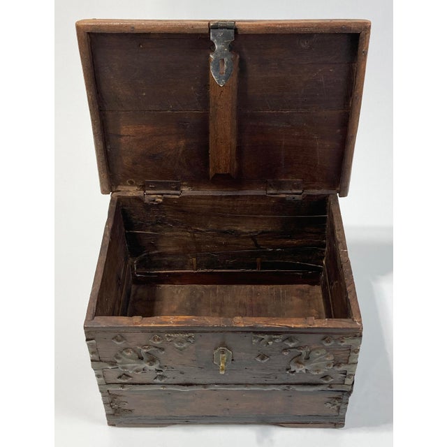 Wood Antique Primitive Wood Strong Box For Sale - Image 7 of 9
