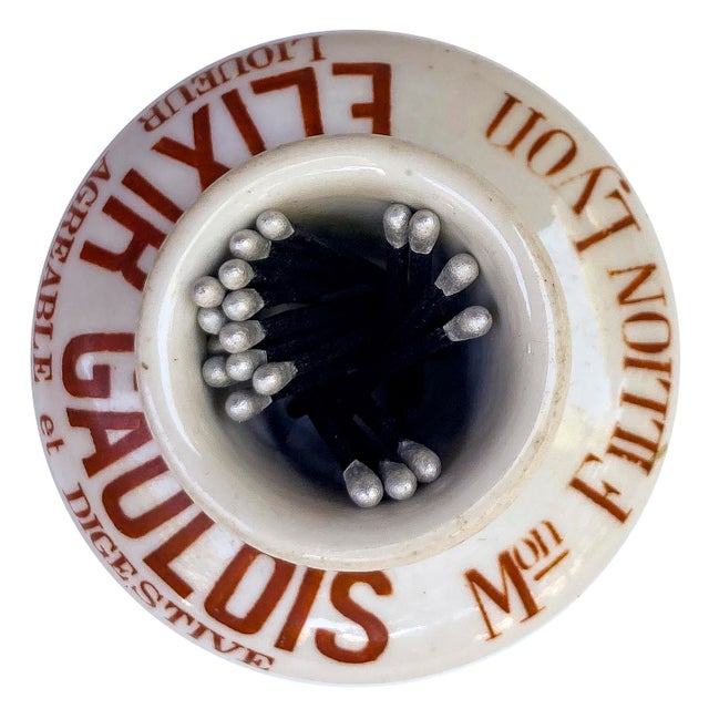 Early 20th Century Antique French Exlixir Gaulois Liqueur Ceramic Match Stick Holder For Sale - Image 5 of 8